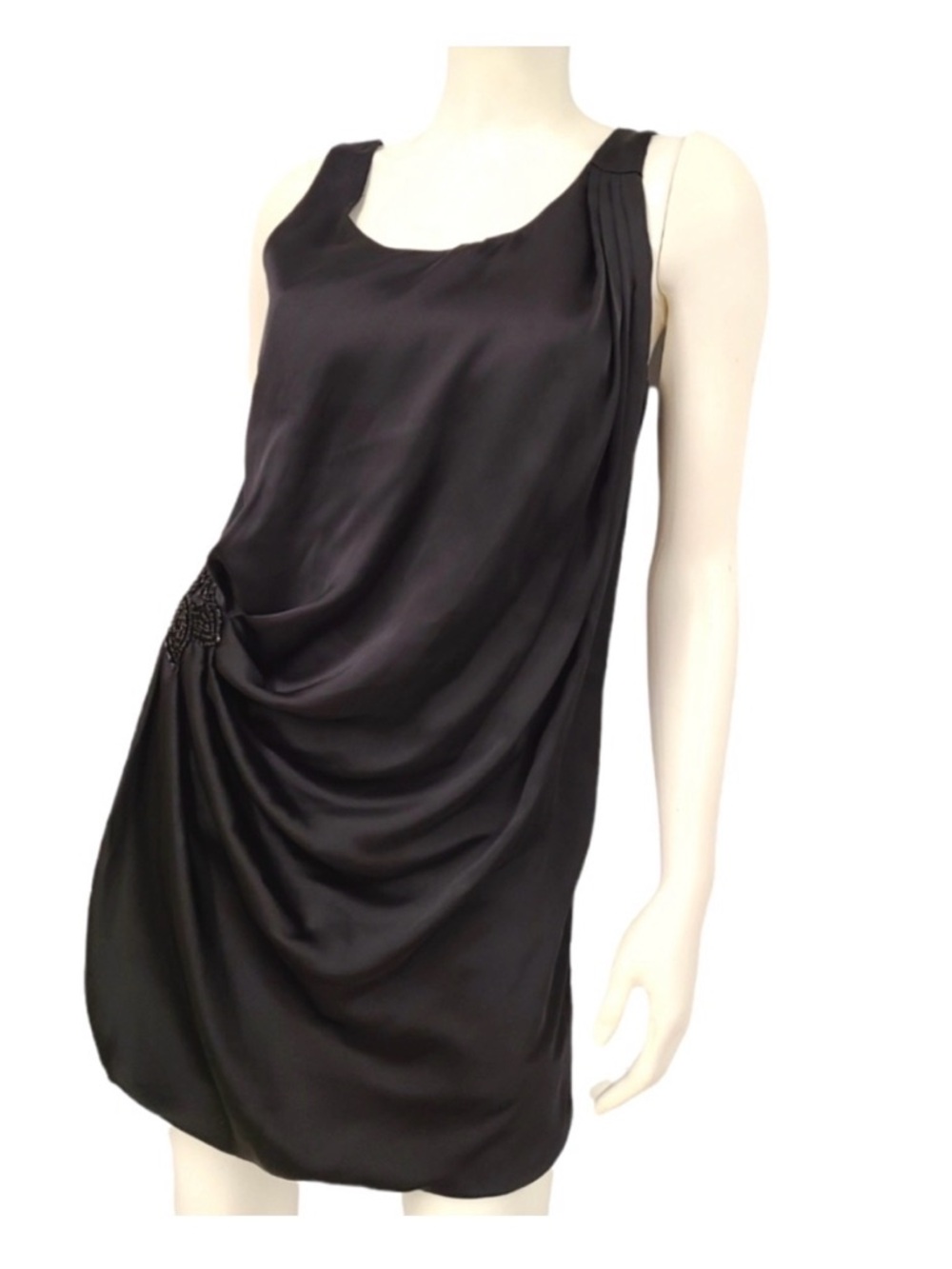 H&M Black Sleeveless Draped Midi Dress with Beaded Accent - Picture 6 of 7